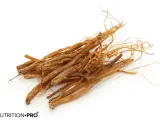 Racines de ginseng séchées, connues pour leurs ginseng bienfaits homme, sur fond blanc.