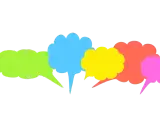 Kolorowe dymki dialogowe, idealne do ćwiczeń z word formation B2, tworzą barwną chmurę myśli.