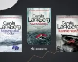 Okładki książek z serii Camilla Läckberg: "Księżniczka z lodu", "Kaznodzieja" i "Kamieniarz".