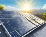 Solceller på ett tak under en solig himmel. En fråga om solceller eller inte, men här fångar de solljuset.