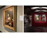 Portrait de femme, peut-être Flore, par Le Titien, dans une galerie d'art. Deux autres tableaux sont visibles à gauche.