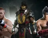 Trzech wojowników: Conor McGregor, Scorpion z Mortal Kombat i Jin Kazama z Tekkena, gotowi do walki w grach podobnych do Mortal Kombat.