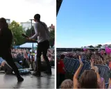 En livlig konsert i Stockholm med band på scen och en entusiastisk publik som viftar med ballonger.