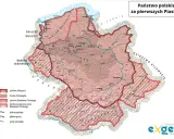 Mapa pokazuje państwo polskie za pierwszych Piastów, kiedy powstala Polska. Zaznaczono granice państwa Mieszka I i Bolesława Chrobrego.