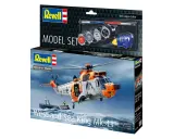 Revell Modellbausatz "Westland Sea King Mk.41" mit Hubschrauber im Einsatz über dem Meer. Enthält Farben und Pinsel.