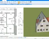Bauplan eines Nur-Dachhauses mit Grundriss und 3D-Ansicht.