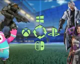 Master Chief, Fall Guy, i postacie z Borderlands i Final Fantasy symbolizują gry crossplay Xbox PC.