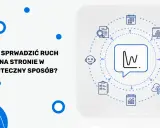 Jak sprawdzić ruch na stronie konkurencji? Grafika pokazuje analizę danych, wykresy, kalendarz, chmurę i telefon.