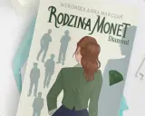 Okładka książki "Rodzina Monet. Diament" z sylwetkami postaci i zielonym klejnotem.