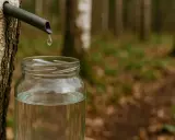 Kropla czystego soku z brzozy kapie do słoika. Wiosenna natura obdarza nas tym cennym płynem.