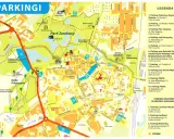 Mapa Pszczyny z zaznaczonymi parkingami, w tym przy Pokazowej Zagrodzie Żubrów.