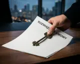 Klucz do wolności. Dokument "Rozwiązanie umowy" i klucz symbolizują, jak odejść z pracy z dnia na dzień, otwierając nowe drzwi.