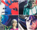 Volti spaventati e uno scheletro in poster di film horror, evocano l'atmosfera dei capolavori di Mario Bava.