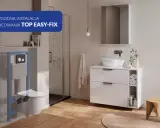 Montaż miski WC z ukrytym mocowaniem TOP EASY-FIX. Nowoczesna łazienka z prysznicem i umywalką.