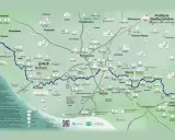 Mapa turystyczna Podlasie Nadbużańskie z zaznaczonymi atrakcjami, trasami i miejscowościami.