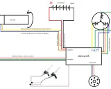 Schemat podłączenia manetki gazu w rowerze elektrycznym: żółty do plusa akumulatora, niebieski do stacyjki, zielony, czerwony, czarny do sterownika.