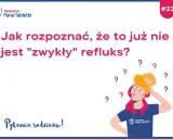 Kiedy mija refluks u niemowlaka? Ilustracja przedstawia zamyślonego rodzica z dzieckiem na ramionach, otoczonego znakami zapytania, symbolizującymi wątpliwości.