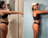 Vorher-nachher-Vergleich einer Frau nach 1 Monat Training. Deutliche Veränderung der Körperform und Muskeldefinition.