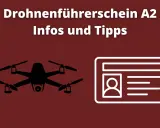 Drohnenführerschein A2: Infos & Tipps. Silhouette einer Drohne und eines Ausweisdokuments, das für das fernpilotenzeugnis steht.