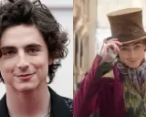 Timothée Chalamet jako Willy Wonka, w cylindrze i kolorowym szaliku, przygotowuje się do przygody.