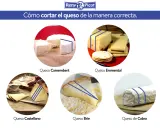 Guía visual sobre como cortar queso Camembert, Emmental, Castellano, Brie y de Cabra correctamente.