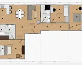 Plano de distribución de una casa con cocina, salón, baño, y tres habitaciones. Ideal para aprender como hacer un plano de mi casa.