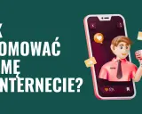 Grafika przedstawia postać z megafonem, symbolizującą skuteczne **marketing dla firm** w internecie.