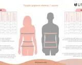 Tabella taglie pigiami: la taglia 48 da donna corrisponde a una circonferenza vita 78-82 cm e bacino 101-105 cm.
