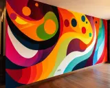 Un mur aux couleurs vives, un motif abstrait audacieux pour une idée motif peinture murale.