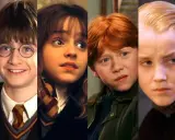 Harry, Hermione, Ron y Draco jóvenes. La saga Harry Potter es apta para todas las edades, pero la harry potter edad recomendada varía según la película.