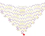 Diagrama de patrones de chal a crochet para imprimir, con símbolos de puntos y números de fila.