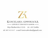 Logo kancelarii adwokackiej ZK, dane kontaktowe i adres w Lublinie.