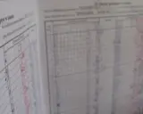 Dziennik lekcyjny z wpisanymi ocenami, kiedy jest wystawienie ocen. Widać nazwisko ucznia i tabelę z ocenami.