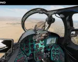 Widok z kokpitu Mi-24P Hind w DCS World Steam Edition. Lądujemy w pobliżu miasta nad pustynią.