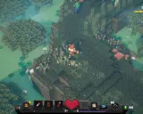 Gracz w grze Minecraft Dungeons walczy z potworami na bagnach, zbierając mikstury.