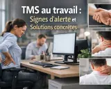 Prévention TMS : une femme souffre du dos au bureau. L'ergonomie et les solutions concrètes sont clés pour éviter ces troubles.