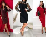 Eleganckie sukienki na walentynki: błyszcząca bordowa, czarna z koronką i czerwona koronkowa. Inspiracje na romantyczny wieczór.