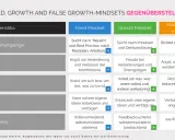 Gegenüberstellung von Fixed, Growth und False Growth Mindsets, basierend auf Carol Dwecks Ideen. Ein Growth Mindset sucht Impulse.