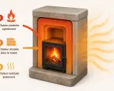 Le poêle de masse français, avec son cœur de feu, produit rapidement la chaleur qui est ensuite stockée dans sa masse pour une restitution lente et constante.
