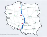 Mapa Polski z zaznaczoną autostradą A1. Pokazuje, czym się różni autostrada od drogi ekspresowej, łącząc główne miasta.