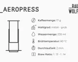 Aeropress-Anleitung: 17g Kaffee, Mahlgrad mittel-grob, 230ml Wasser, 90°C, 2 Min.