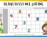 Gioco per imparare il coding online gratis: una griglia con numeri e icone per muoversi.