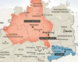 Mapa Niemiec z zaznaczonymi regionami. Sasi byli ludem germańskim, którego ziemie znajdowały się na terenie dzisiejszej Saksonii.