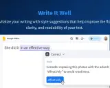 Un language tool suggerisce di sostituire "in an effective way" con "effectively" per rendere il testo più conciso.