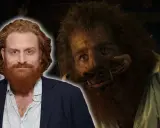 Kristofer Hivju, känd från filmer och tv-program, bredvid en skrämmande varelse.