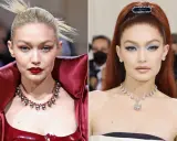 Gigi Hadid deslumbró en la Met Gala con dos looks icónicos: uno rojo vibrante y otro con un collar de diamantes.