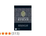 Buchcover: "Die Botschaft des KORAN" von Muhammad Asad, Übersetzung und Kommentar. Enthält kalligrafische Muster und eine Würfelform. Eine Studie über die Sure Al-Haqqah.