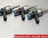 Trzy wtryskiwacze benzyny FSI, kluczowe dla precyzyjnego dozowania paliwa w silnikach.