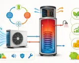 Schéma d'un ballon thermodynamique montrant le cycle de l'air, le chauffage de l'eau et les économies d'énergie.