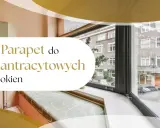 Elegancki parapet do antracytowych okien, z widokiem na kamienicę i ulicę.